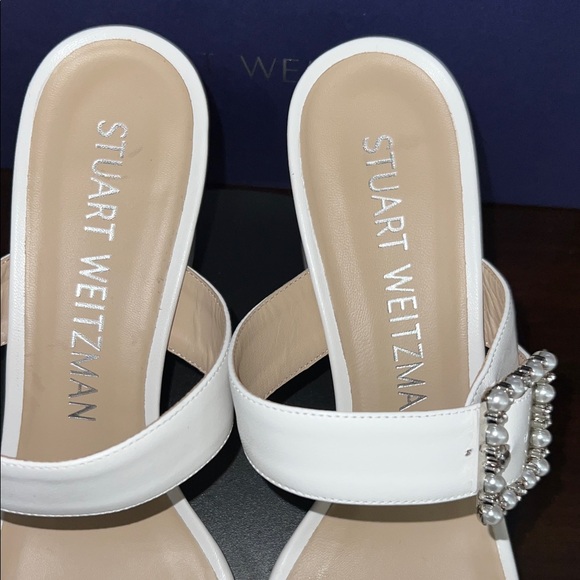 Stuart Weitzman White Pearl/Rhinestone Buckle Heels - Picture 3 of 6